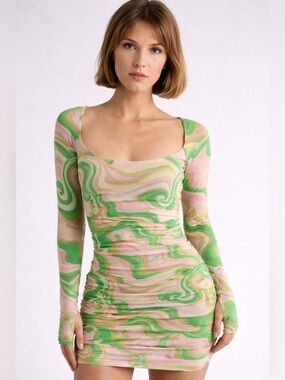 12. AFRM • Swirl Pattern Long Sleeve Dress PTP 16”-21” L42”